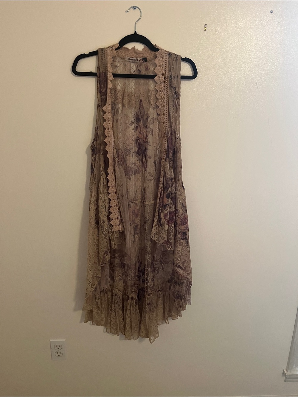 Origami Lace Floral Sheer Vest in Dusty Rose and Mauve Accents